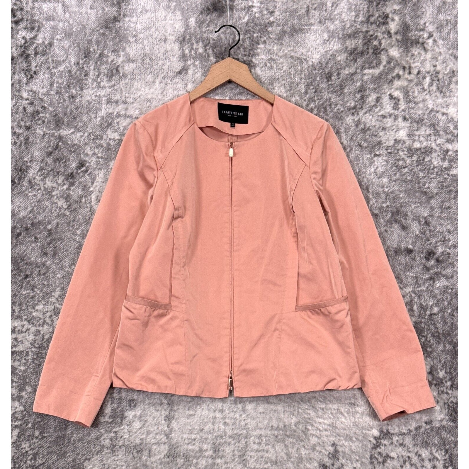 Lafayette 148 Jacket 14 Womens Pink Full Zip Collarless Modern